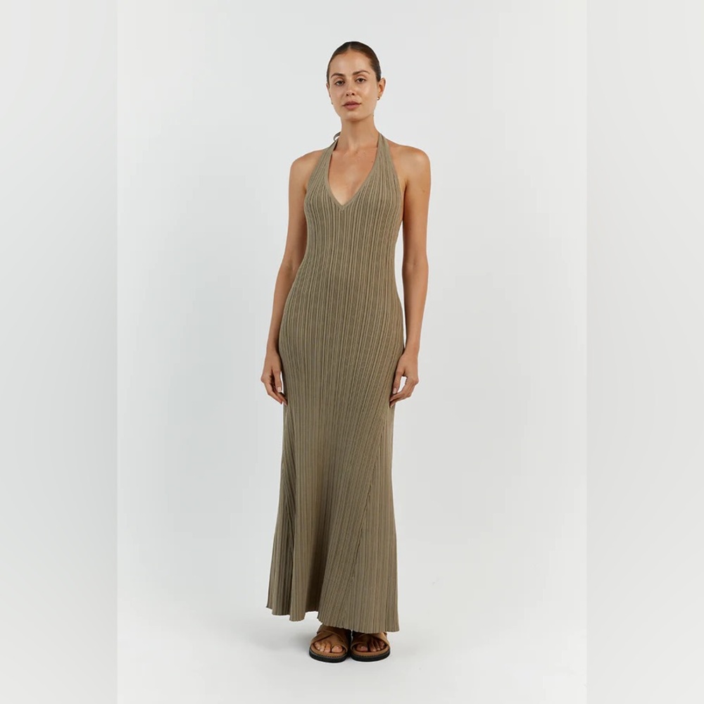 DISSH Olive Green Ribbed Midi Dress